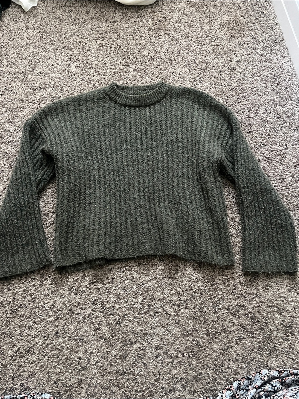 Topshop Olive Ribbed Crew Sweater